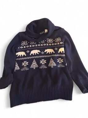 Black Label Navy Cowl Neck Sweater with White Nordic Bear Motif